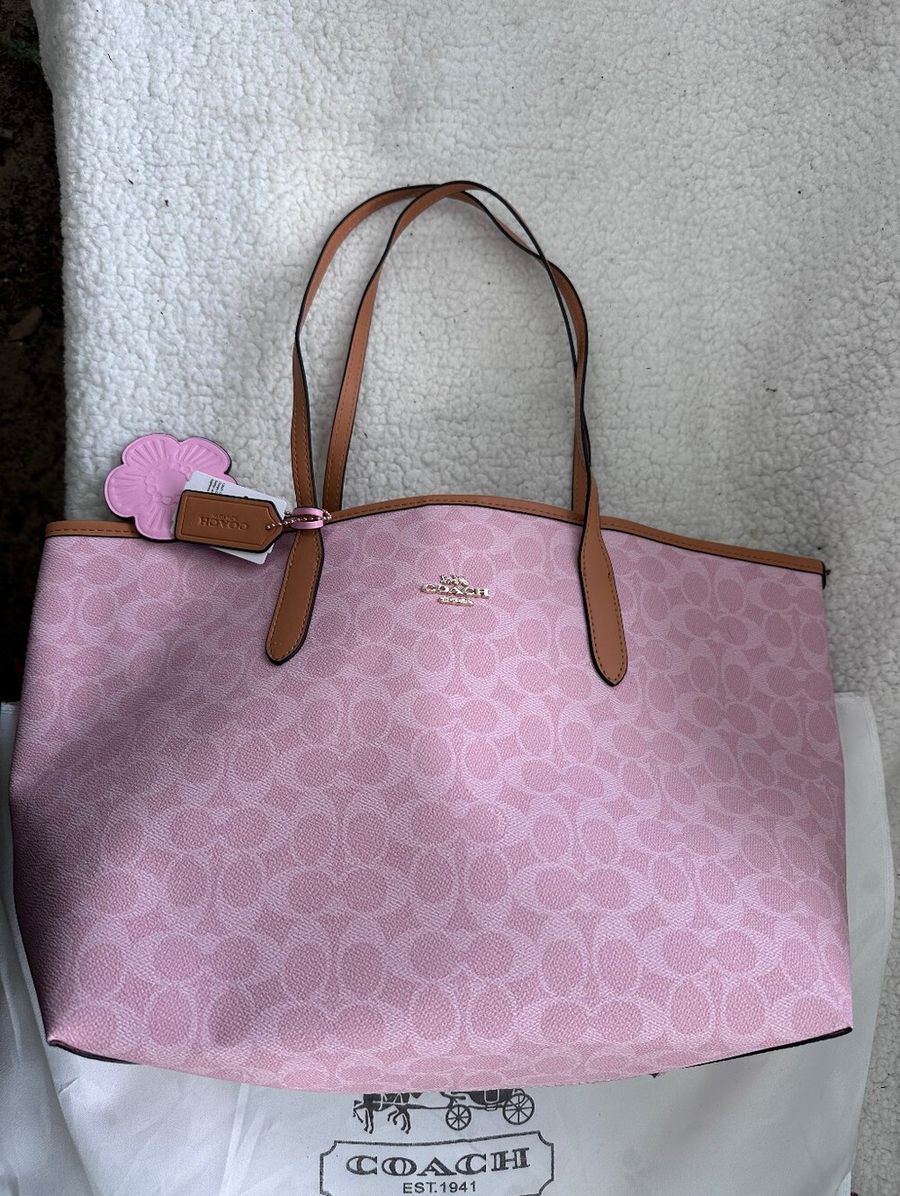 Coach Pink Signature Tote with Tan Trim - Picture 12 of 16